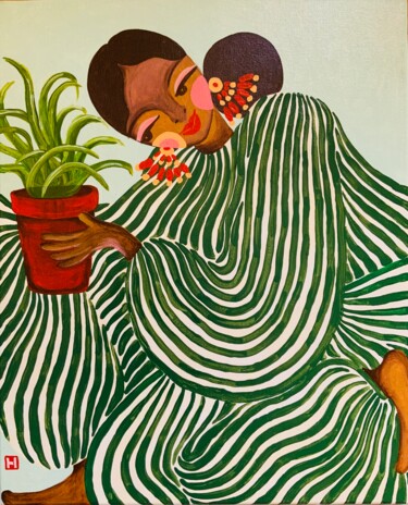 Pintura titulada "The Gardener" por Hiranya R, Obra de arte original, Acrílico Montado en Bastidor de camilla de madera