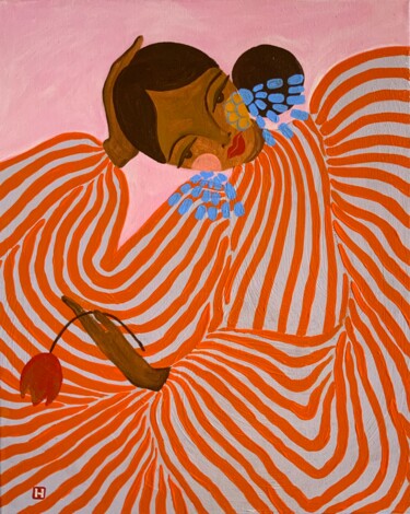 Картина под названием "Thinking Woman" - Hiranya R, Подлинное произведение искусства, Акрил Установлен на Деревянная рама дл…