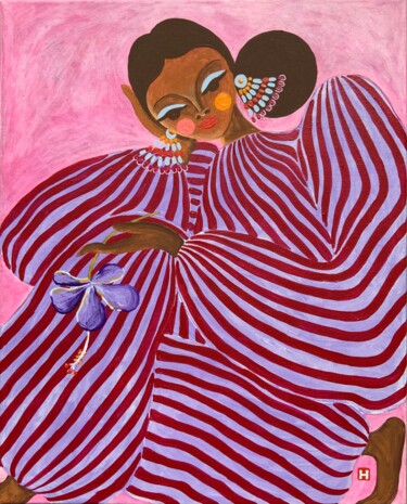 Painting titled "Purple Hibiscus" by Hiranya R, Original Artwork, Acrylic Mounted on Wood Stretcher frame
