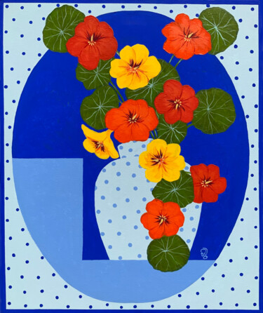 Картина под названием "Nasturtiums" - Hiranya R, Подлинное произведение искусства, Акрил Установлен на Деревянная рама для н…
