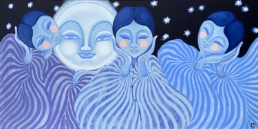 Malerei mit dem Titel "Sleeping with the m…" von Hiranya R, Original-Kunstwerk, Acryl Auf Keilrahmen aus Holz montiert