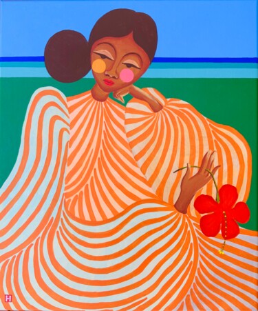 Painting titled "Hawaii flower" by Hiranya R, Original Artwork, Acrylic Mounted on Wood Stretcher frame