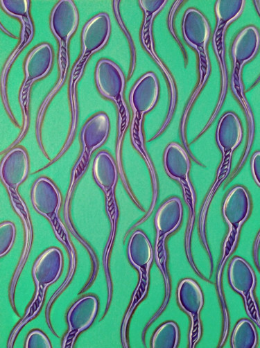Painting titled "Sperms (blue)" by Hirotaka Suzuki, Original Artwork, Acrylic