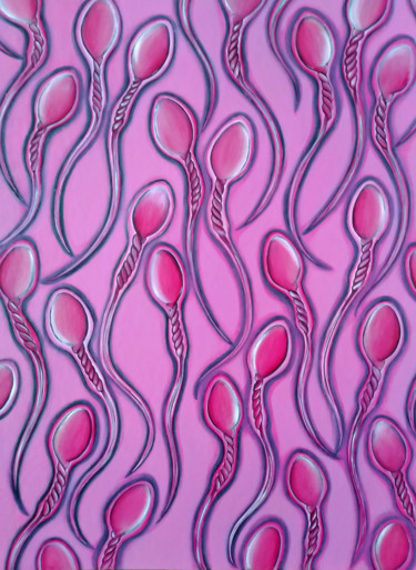 Painting titled "Sperms (pink)" by Hirotaka Suzuki, Original Artwork, Acrylic