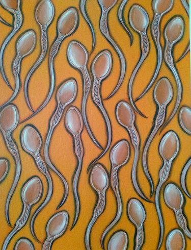 Painting titled "Sperms (yellow)" by Hirotaka Suzuki, Original Artwork, Acrylic