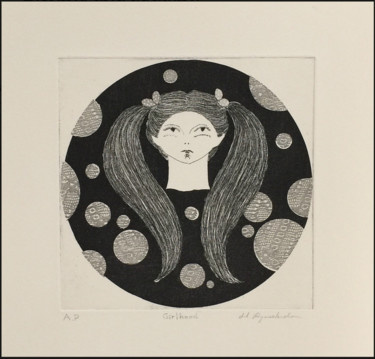 Printmaking titled "Girlhod" by Hiroko Ryusekido, Original Artwork, Etching Mounted on Cardboard