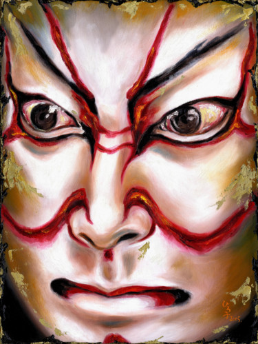 Painting titled "Kabuki No.One" by Hiroko Sakai, Original Artwork, Oil