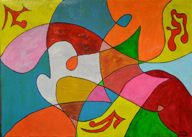 Painting titled ""le visage musical.…" by Sébastien Richardet, Original Artwork, Acrylic Mounted on Wood Stretcher frame