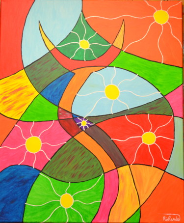 Peinture intitulée ""les 7 soleils..."" par Sébastien Richardet, Œuvre d'art originale, Acrylique