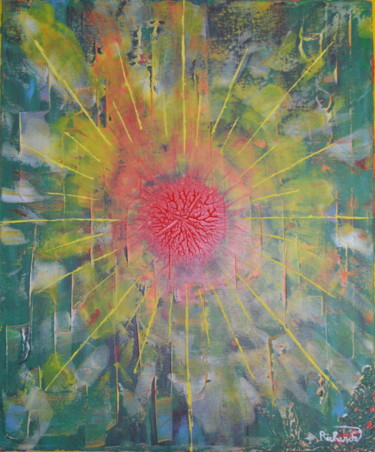 Peinture intitulée ""soleil rouge..."" par Sébastien Richardet, Œuvre d'art originale, Acrylique Monté sur Châssis en bois