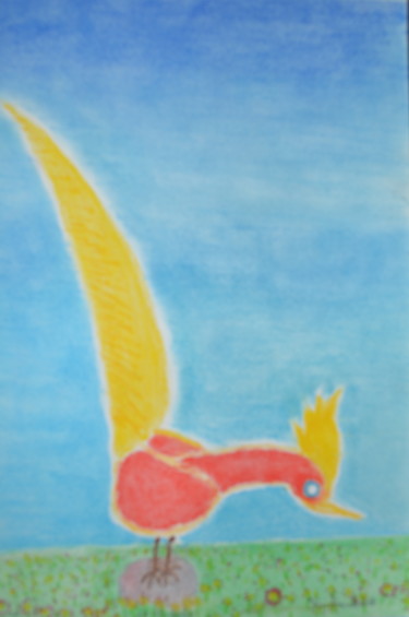 Dessin intitulée ""l'oiseau rouge et…" par Sébastien Richardet, Œuvre d'art originale, Pastel