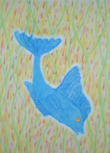 Drawing titled ""le poisson bleu..."" by Sébastien Richardet, Original Artwork, Pastel