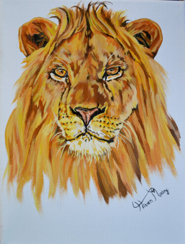 Картина под названием "lion portrait" - Hiten Mistry, Подлинное произведение искусства, Акрил