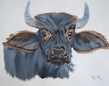 Painting titled "gazing buffalo" by Hiten Mistry, Original Artwork, Acrylic