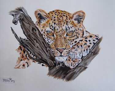 Malerei mit dem Titel "leopards rest" von Hiten Mistry, Original-Kunstwerk, Acryl