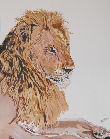 Painting titled "Lion king" by Hiten Mistry, Original Artwork, Acrylic