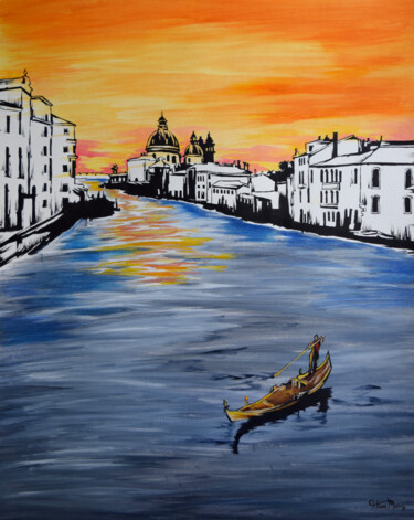 Schilderij getiteld "Sunset in Venice" door Hiten Mistry, Origineel Kunstwerk, Acryl