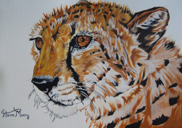 Schilderij getiteld "cheetah portrait" door Hiten Mistry, Origineel Kunstwerk, Acryl