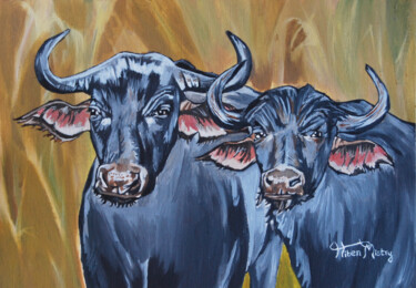 Painting titled "buffalo bills" by Hiten Mistry, Original Artwork, Acrylic