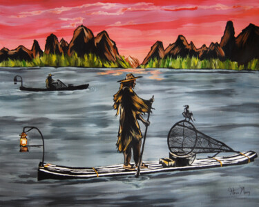 Schilderij getiteld "Chinese fisherman" door Hiten Mistry, Origineel Kunstwerk, Acryl