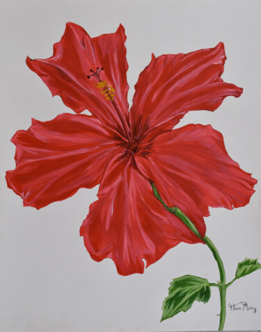 Painting titled "Hibiscus" by Hiten Mistry, Original Artwork, Acrylic