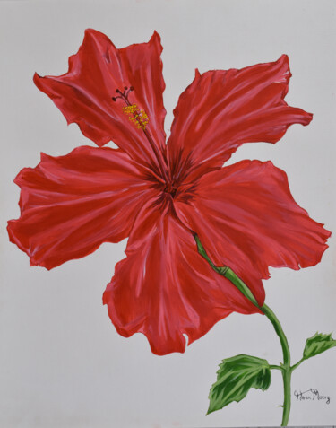 Peinture intitulée "Hibiscus" par Hiten Mistry, Œuvre d'art originale, Acrylique