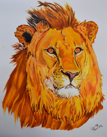 Malerei mit dem Titel "Majestic lion" von Hiten Mistry, Original-Kunstwerk, Acryl