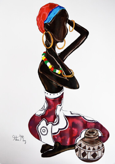 Painting titled "Zambian beauty" by Hiten Mistry, Original Artwork, Acrylic