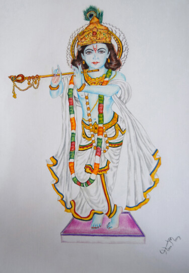 Drawing titled "krishna" by Hiten Mistry, Original Artwork, Pencil