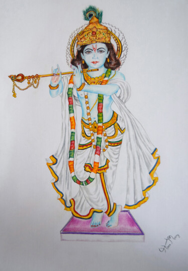 Tekening getiteld "krishna" door Hiten Mistry, Origineel Kunstwerk, Potlood