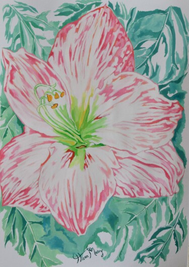 Painting titled "white lily" by Hiten Mistry, Original Artwork, Acrylic