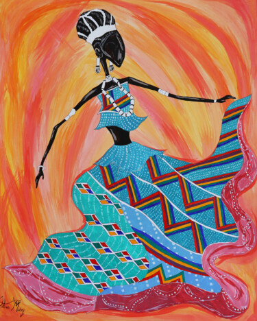 Painting titled "african woman danci…" by Hiten Mistry, Original Artwork, Acrylic
