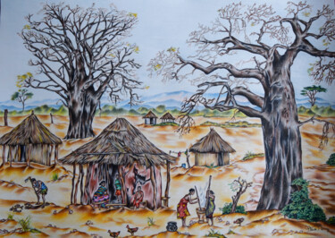 Disegno intitolato "village site" da Hiten Mistry, Opera d'arte originale, Matita