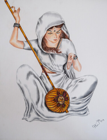 Drawing titled "Mirabai" by Hiten Mistry, Original Artwork, Pencil
