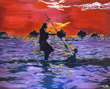 Painting titled "fisherman painting" by Hiten Mistry, Original Artwork, Acrylic
