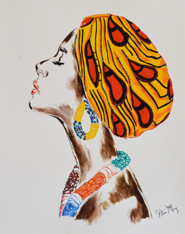 Painting titled "African woman portr…" by Hiten Mistry, Original Artwork, Acrylic