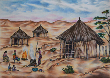 Dibujo titulada "Village life in Wes…" por Hiten Mistry, Obra de arte original, Otro