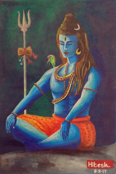 Schilderij getiteld "Lord Shiva" door Hitesh Mondal, Origineel Kunstwerk, Acryl