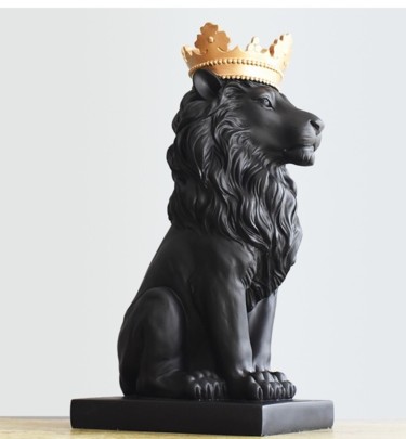 Sculpture titled "Black Lion" by Hiuman Wong, Original Artwork, Plastic