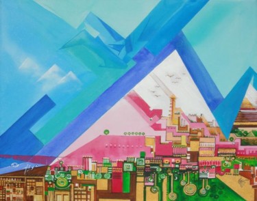 Painting titled "Rose Village" by Hiya, Original Artwork
