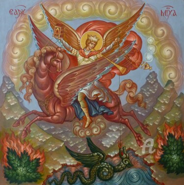 Malerei mit dem Titel "Архисратиг Михаил" von Sergey Guz, Original-Kunstwerk, Tempera