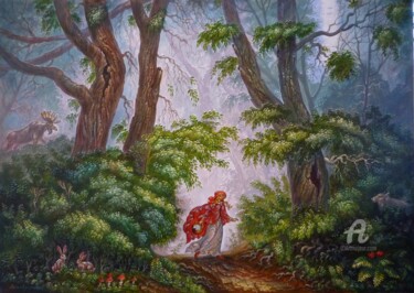 Картина под названием "Лесной дорожкой" - Sergey Guz, Подлинное произведение искусства, Акрил