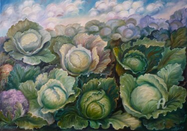 Painting titled "Cabbage tornado" by Sergey Guz, Original Artwork, Oil