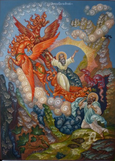 Peinture intitulée "Огненное восхождени…" par Sergey Guz, Œuvre d'art originale, Tempera