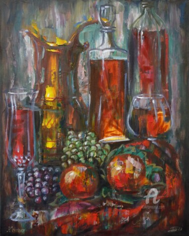 Painting titled "To the table" by Sergey Guz, Original Artwork, Oil