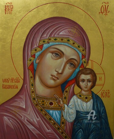 Peinture intitulée "Kazan Mother of God" par Sergey Guz, Œuvre d'art originale, Tempera