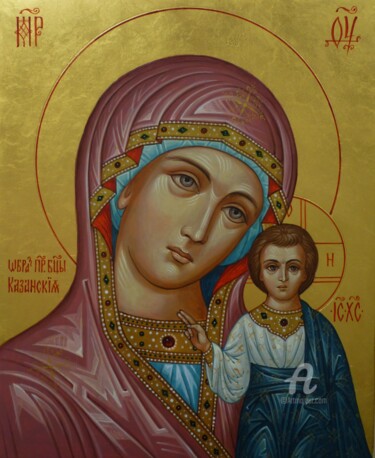 Pittura intitolato "Kazan Mother of God" da Sergey Guz, Opera d'arte originale, Tempera