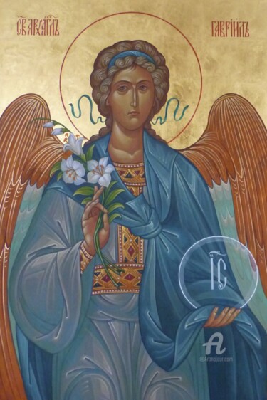 Peinture intitulée "Archangel Gabriel" par Sergey Guz, Œuvre d'art originale, Tempera