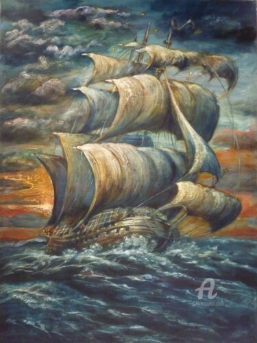Pintura intitulada "The Sea Wolf" por Sergey Guz, Obras de arte originais, Óleo