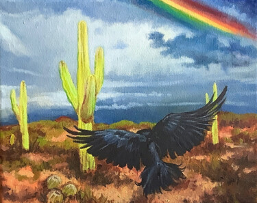 Schilderij getiteld "My Raven Soul 6: Th…" door Hilary J England, Origineel Kunstwerk, Olie